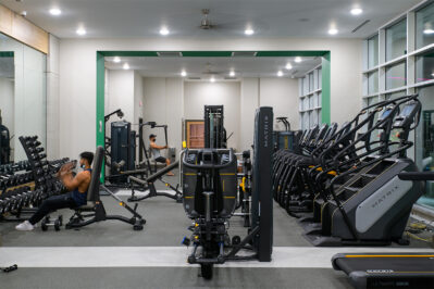 Fitness center with weightlifting equipment