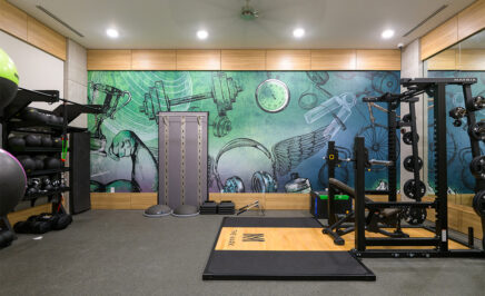 Fitness center with weight lifting equipment